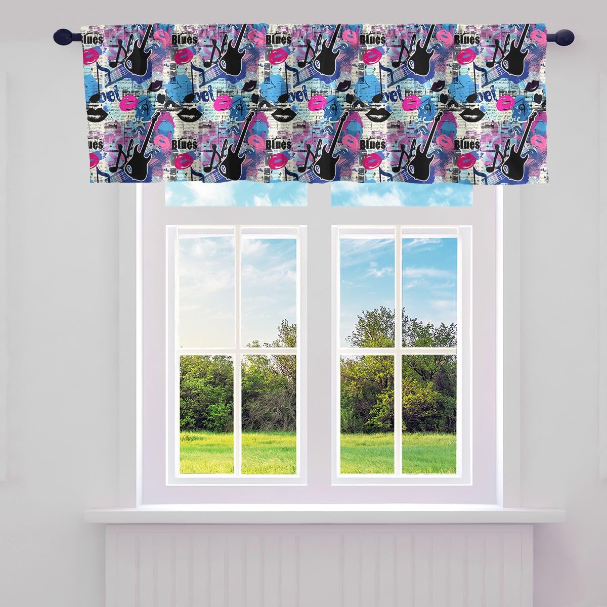 Music Themed Guitar Valance Curtains for Living Room Bedroom, Rock Music Themed Curtain Valances for Windows Bathroom, Vinatge Musical Curtain