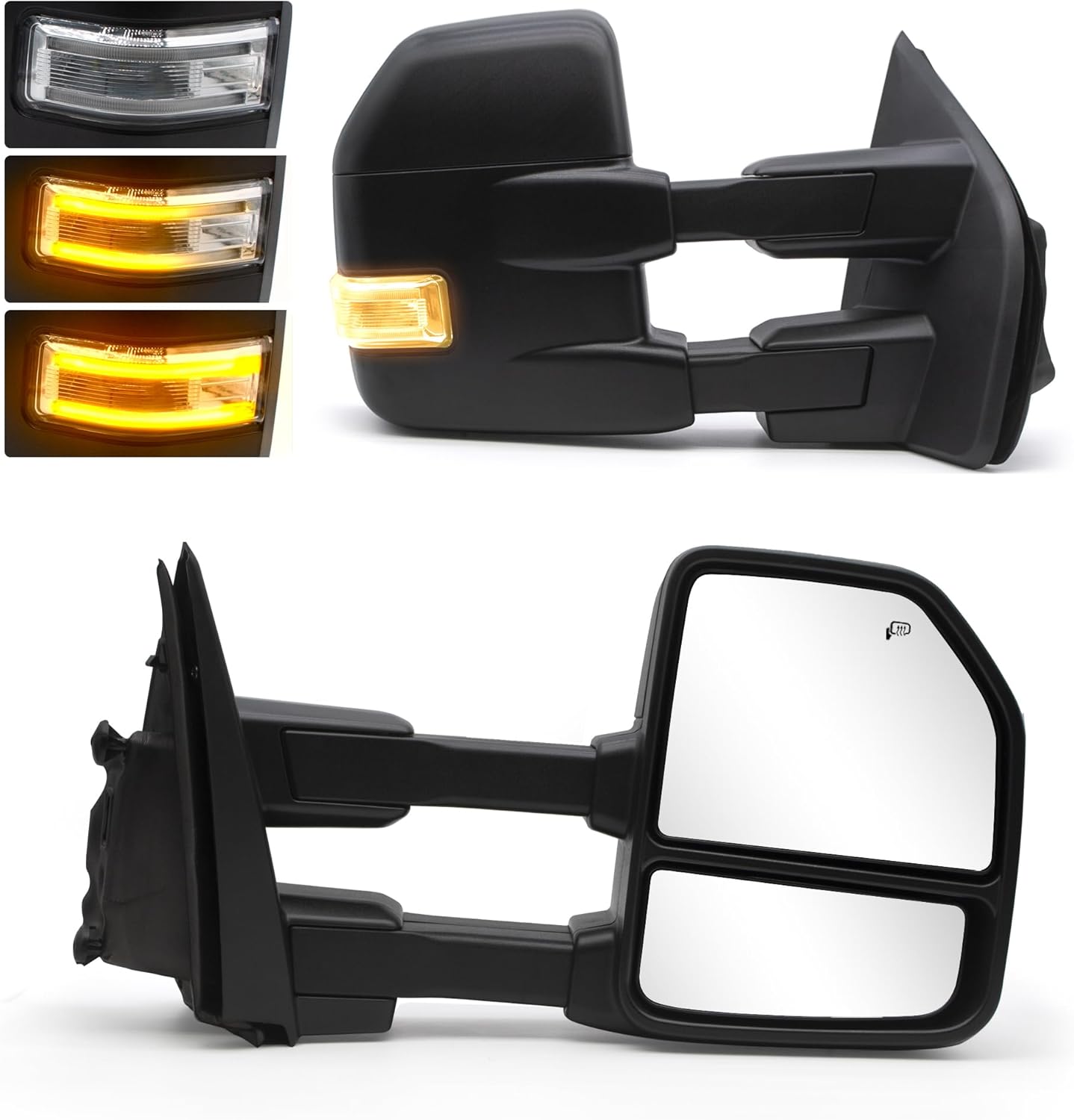 NEYASU Pair Towing Mirrors fit for 2015 2016 2017 2018 2019 2020 Ford F150 Pickup Truck Dynamic Turn Signal Light Power Heated Temperature Sensor Running Light 8 Pin Plug Black Tow Mirrors LH RH 8 Pin Dynamic Signal Light