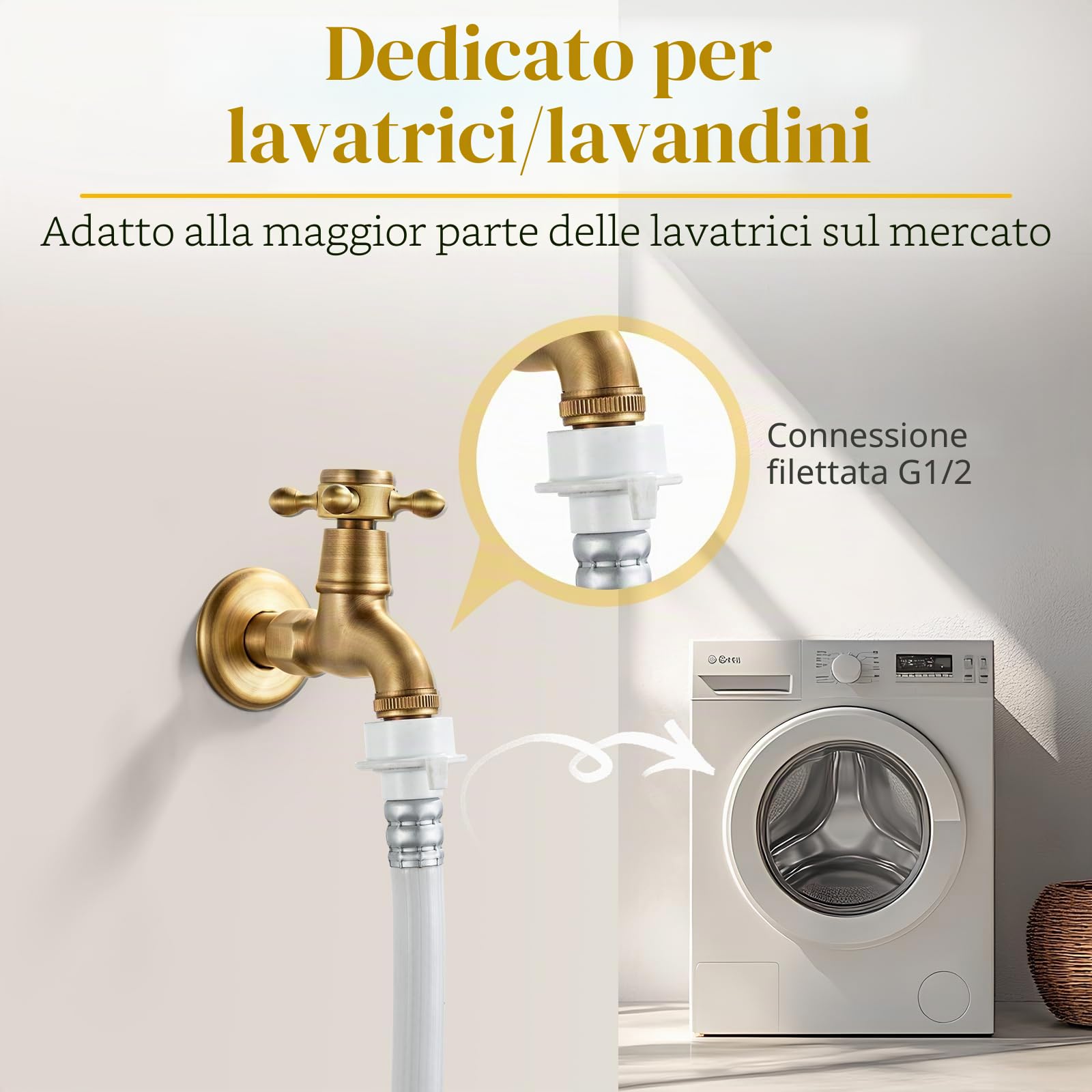 Rubinetto Giardino Ottone Antico per Lavatrice, Giardino, Esterno, Bagno e Cucina, Filettatura G1/2 (Solo Freddo)