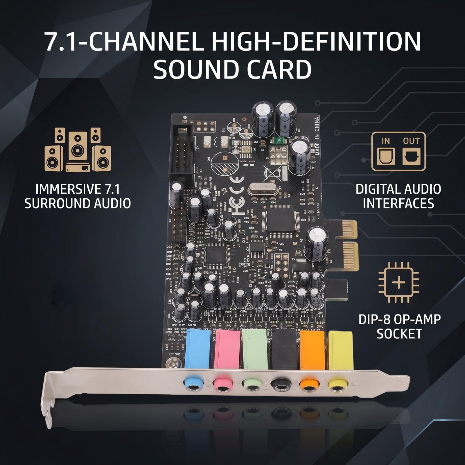 Scheda 7.1, Scheda Surround Stereo HD PCIe X1 per PC con Chip CM6212, Supporto 7/8/8.1/10/11 32 64 Bit
