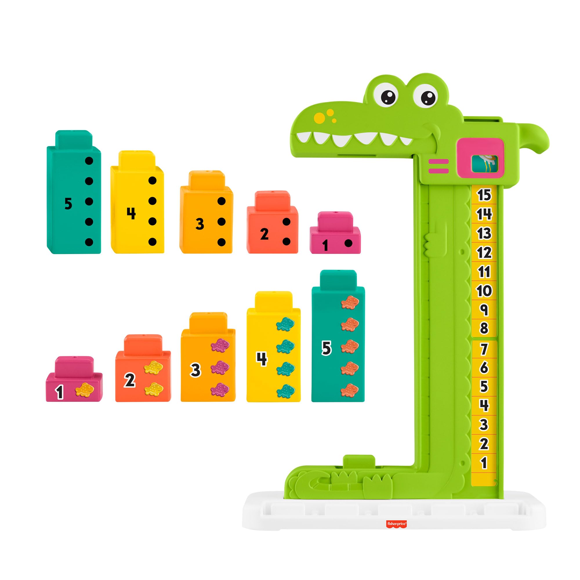 Fisher-Price Aligator Nauka liczenia Zabawka edukacyjna Zestaw 10 klocków z zabawą w liczenie, zabawka dla przedszkolaków w wieku od 3 lat, JCT13