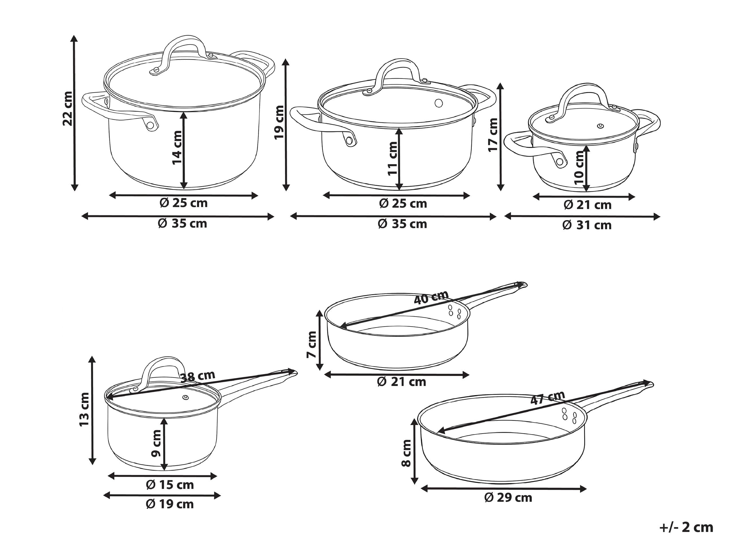 Set di 10 pentole e padelle 4 pentole 2 padelle in acciaio inossidabile con coperchi argento