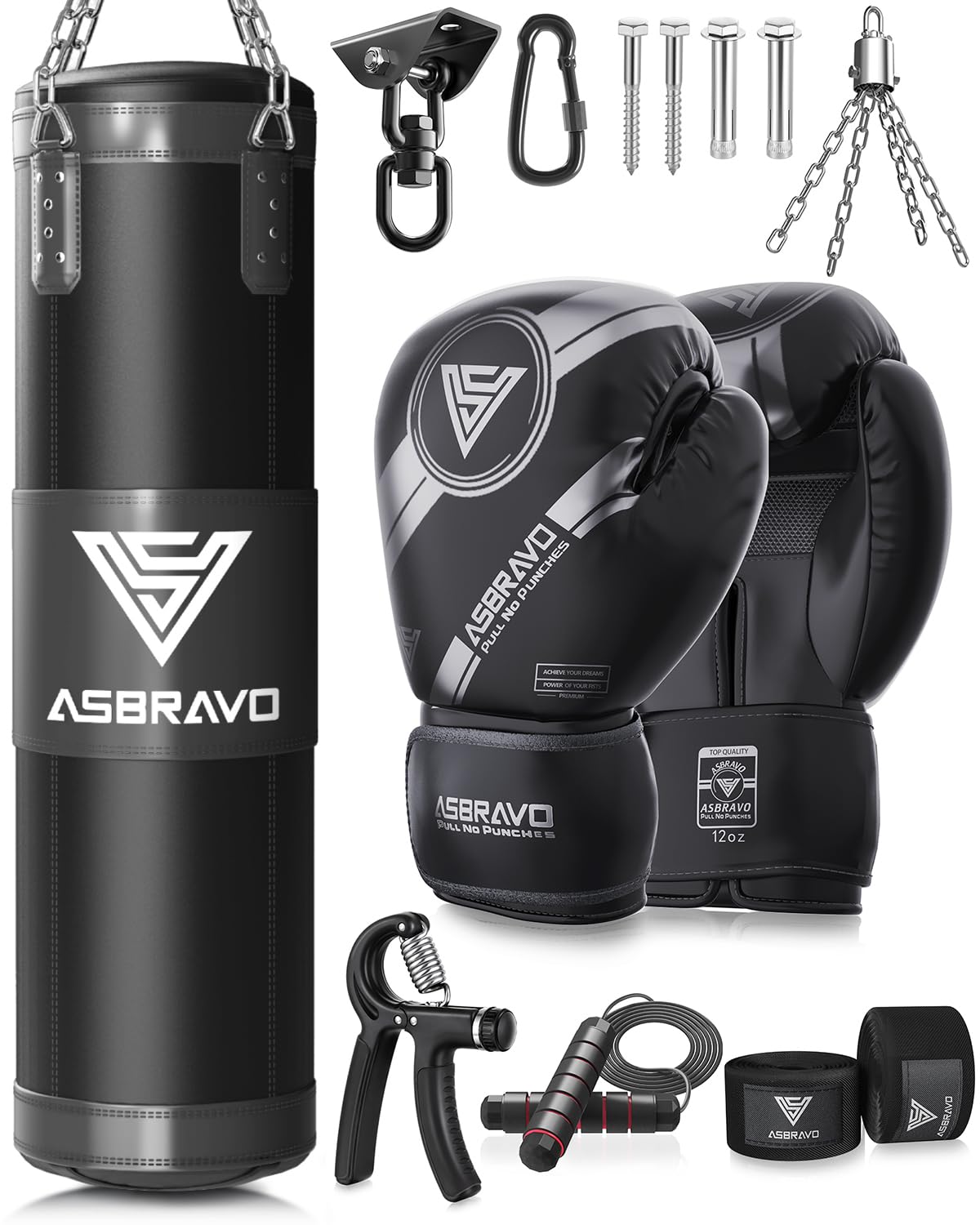 ASBRAVO Boxsack für Erwachsene, 4ft Oxford Heavy Boxing Bag Set 12OZ Handschuhe für MMA Muay Thai Kickboxing Training Home Gym, Martial Art (ungefüllt)