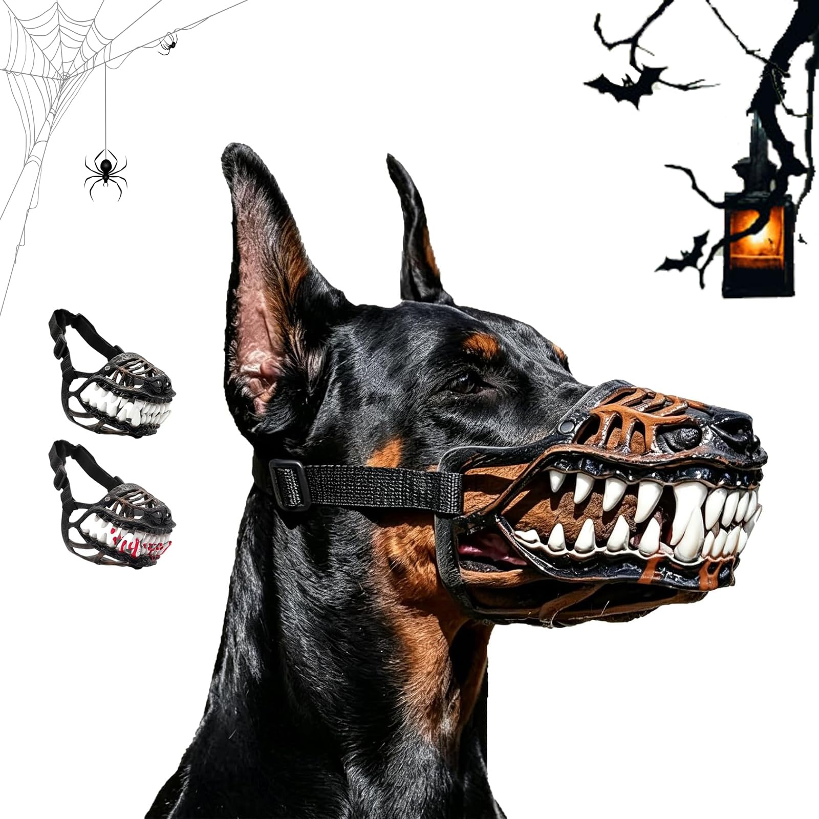 Scary Dog Muzzle with Large Teeth, Adjustable Werewolf Muzzle for Halloween Pet Costume, Breathable Anti-Bite Mouth Guard for Small Medium Large Dogs, Creepy Holiday Party Prop (A,S)