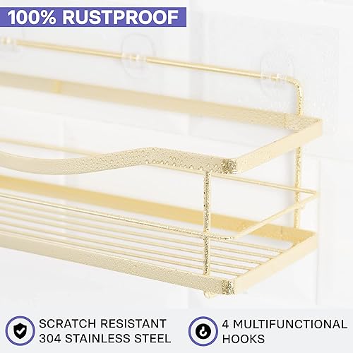 Miniatura 2 de KINCMAX Estantes de ducha de 2 unidades, organizador de ducha autoadhesivo con 4 ganchos y 2 adhesivos, estante de pared de acero inoxidable de gran