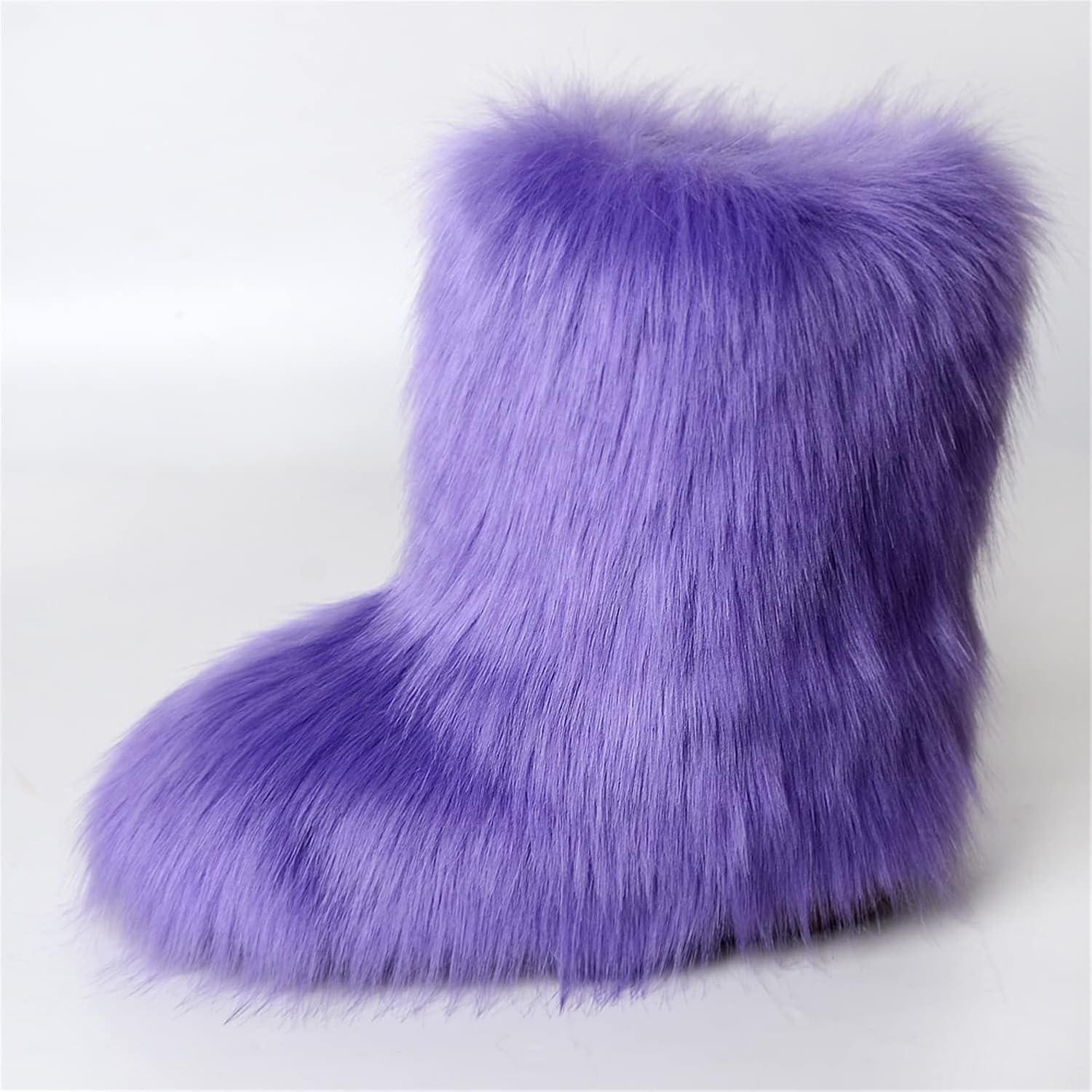 YESBOR Women's Faux Fur Boots Fluffy Mid-Calf Fuzzy Winter Snow Boots Outdoor Flat Shoes