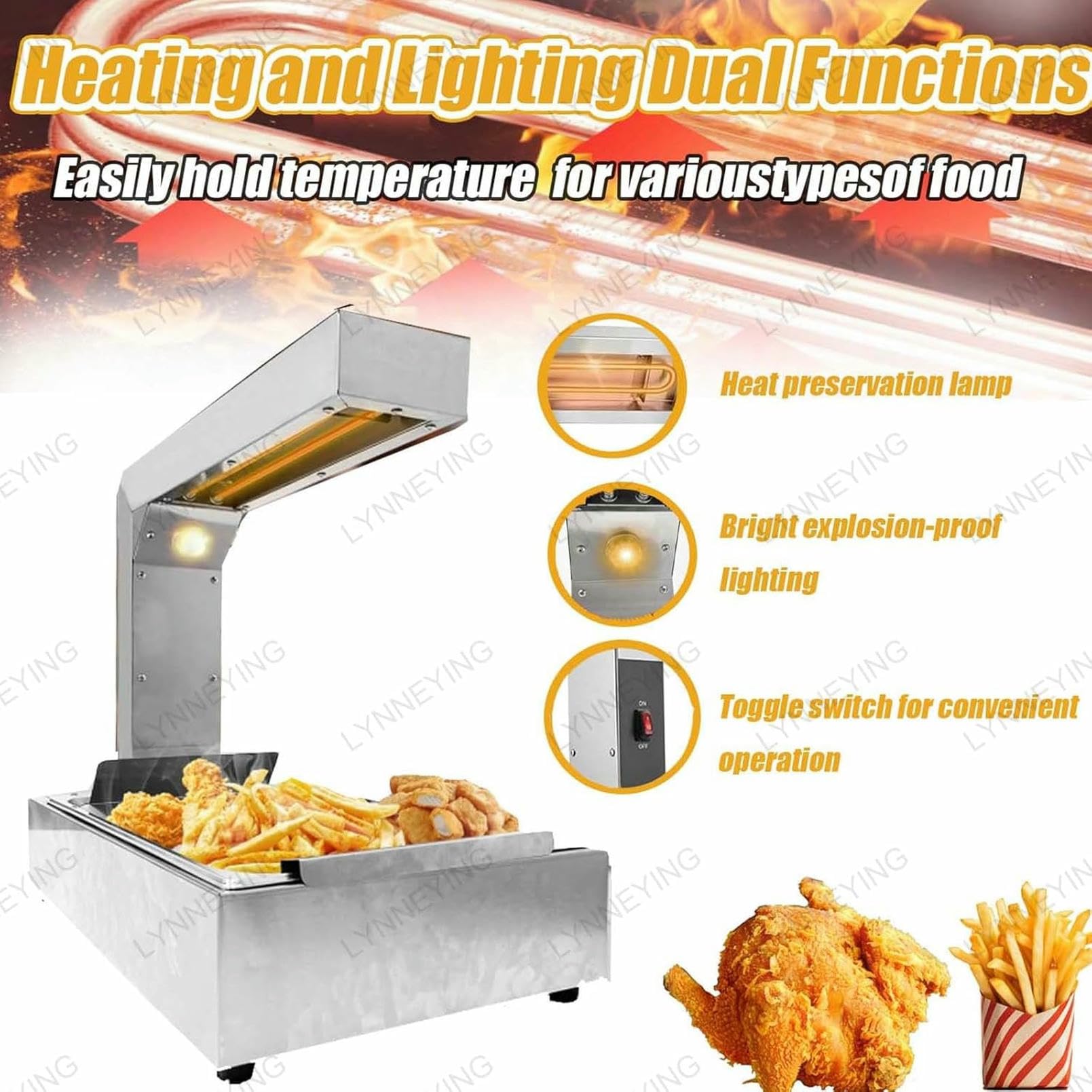 Stazione Scalda Patatine Fritte, Lampada Riscaldante Commerciale Da 1000 W Con Vassoio Raccogligocce E Porta Patatine Croccanti, Acciaio Inossidabile, Controllo Con Un Pulsante, Per Ristorante