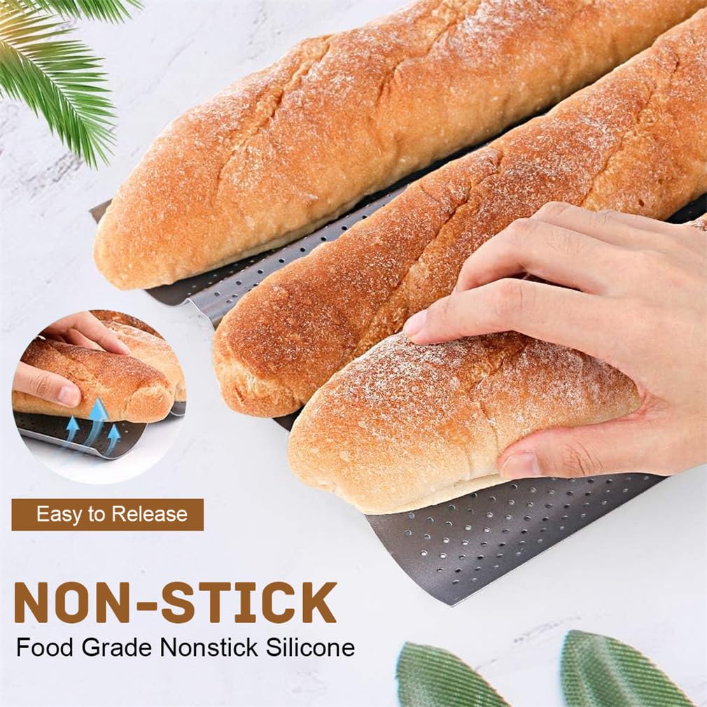Teglia da forno per baguette, teglia da forno per 3 baguette, teglia per baguette, teglia da forno per baguette, 38,5 x 28,5 cm