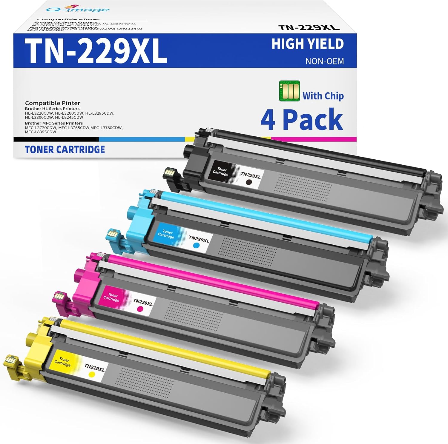 Q-image TN229XL High Yield Toner Cartridge Compatible TN-229 TN229 TN-229XL work with Brother HL-L3280CDW MFC-L3720CDW HL-L3295CDW MFC-L3780CDW HL-L3220CDW HL-L3300CDW Printer (4 Pack)