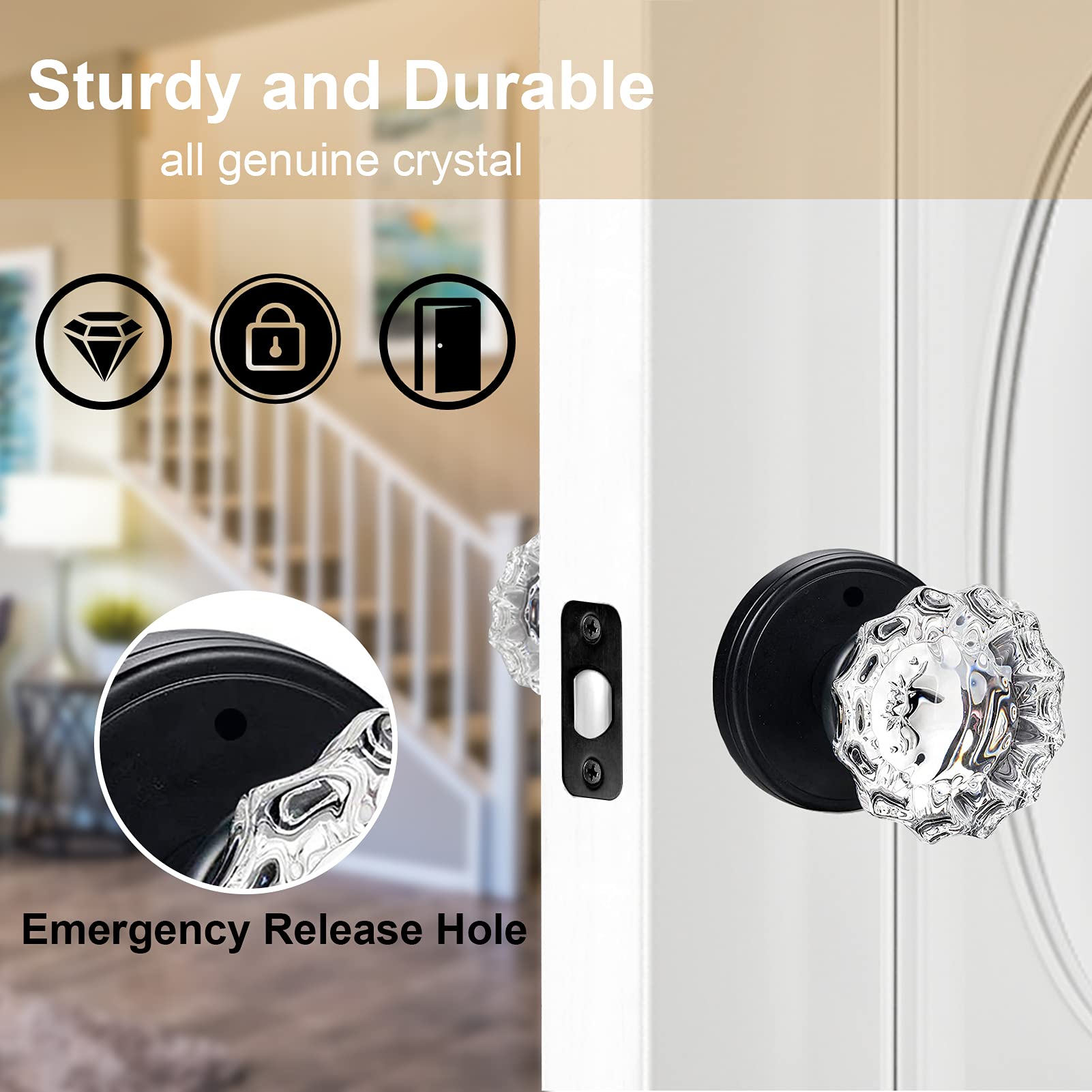Glass Door Knobs Interior Vintage Privacy Door Knob with Lock — Amazon image 4