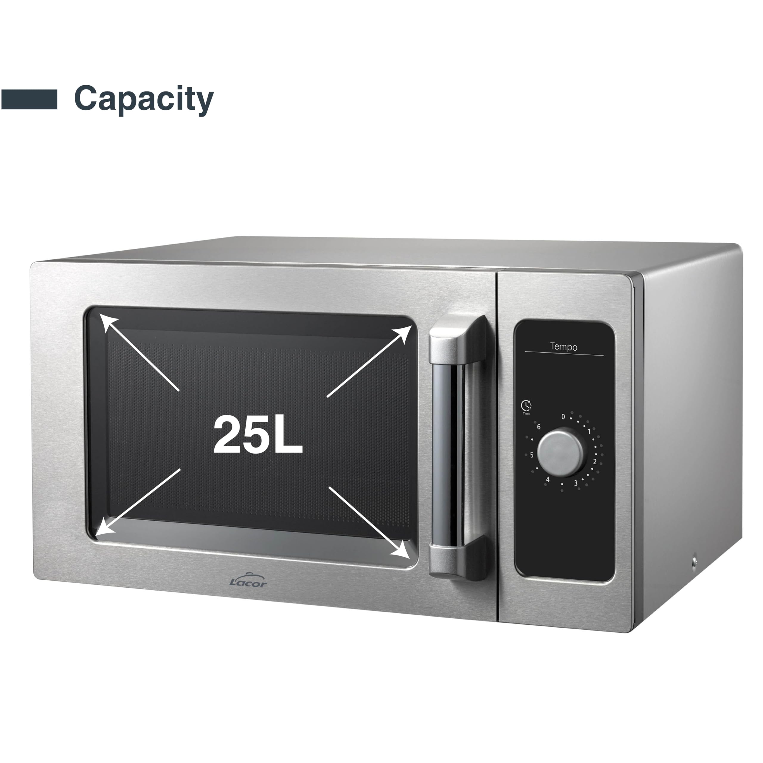 Lacor - 69329 - Microonde Tempo, Acciaio Inox 18/10, Riscaldamento Omogeneo, 1550 W, Uso Professionale, Cavità Interna in Acciaio Inox, Adatto per Piatti Grandi, 51x43x31 cm.