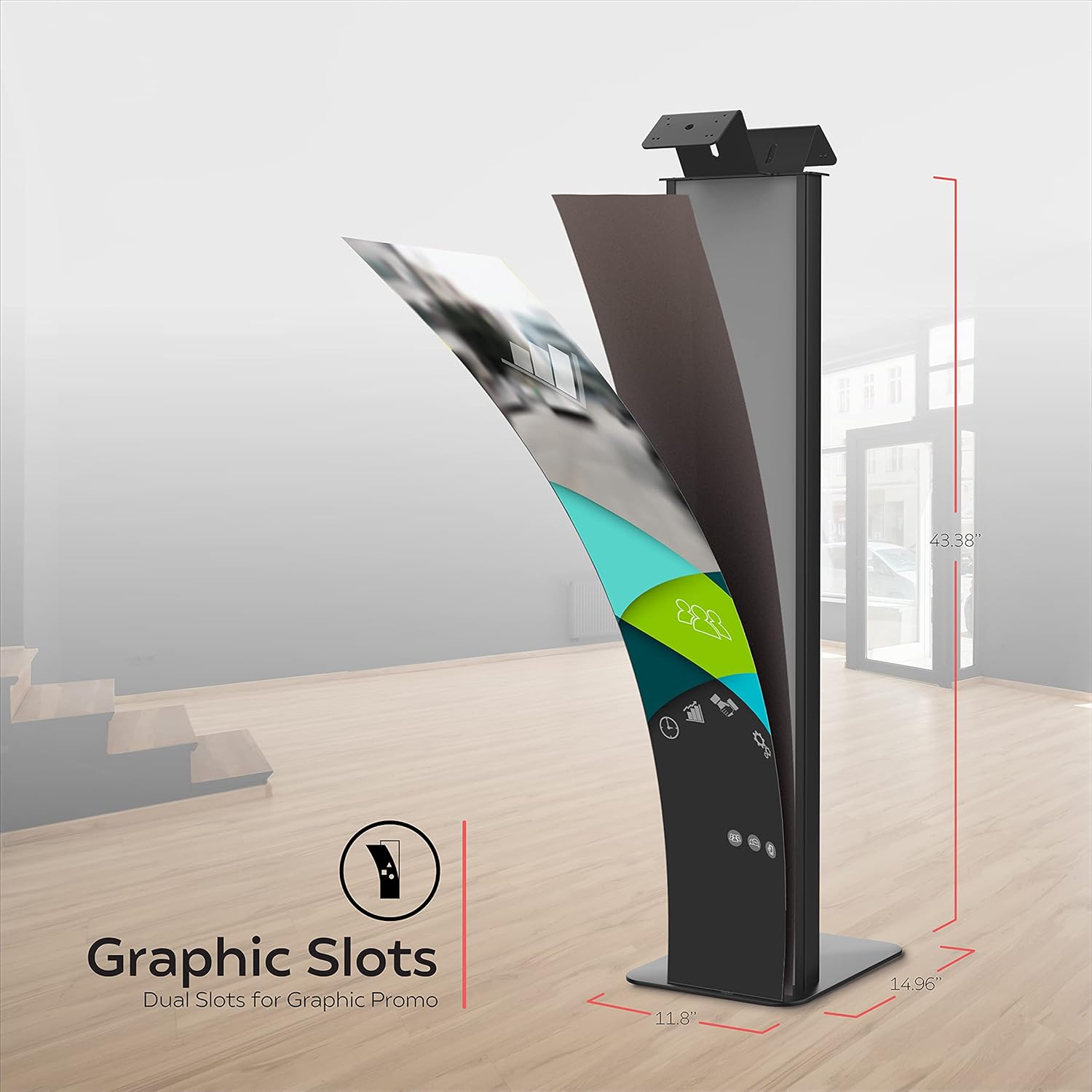 Dual Floor Stand Kiosk – CTA Heavy-Duty VESA Compatible Floor Stand with Interior Cable Routing System and Scratch Resistant Padding on Weighted Base with Support Brackets - Silver (ADD-PARAFSV2)