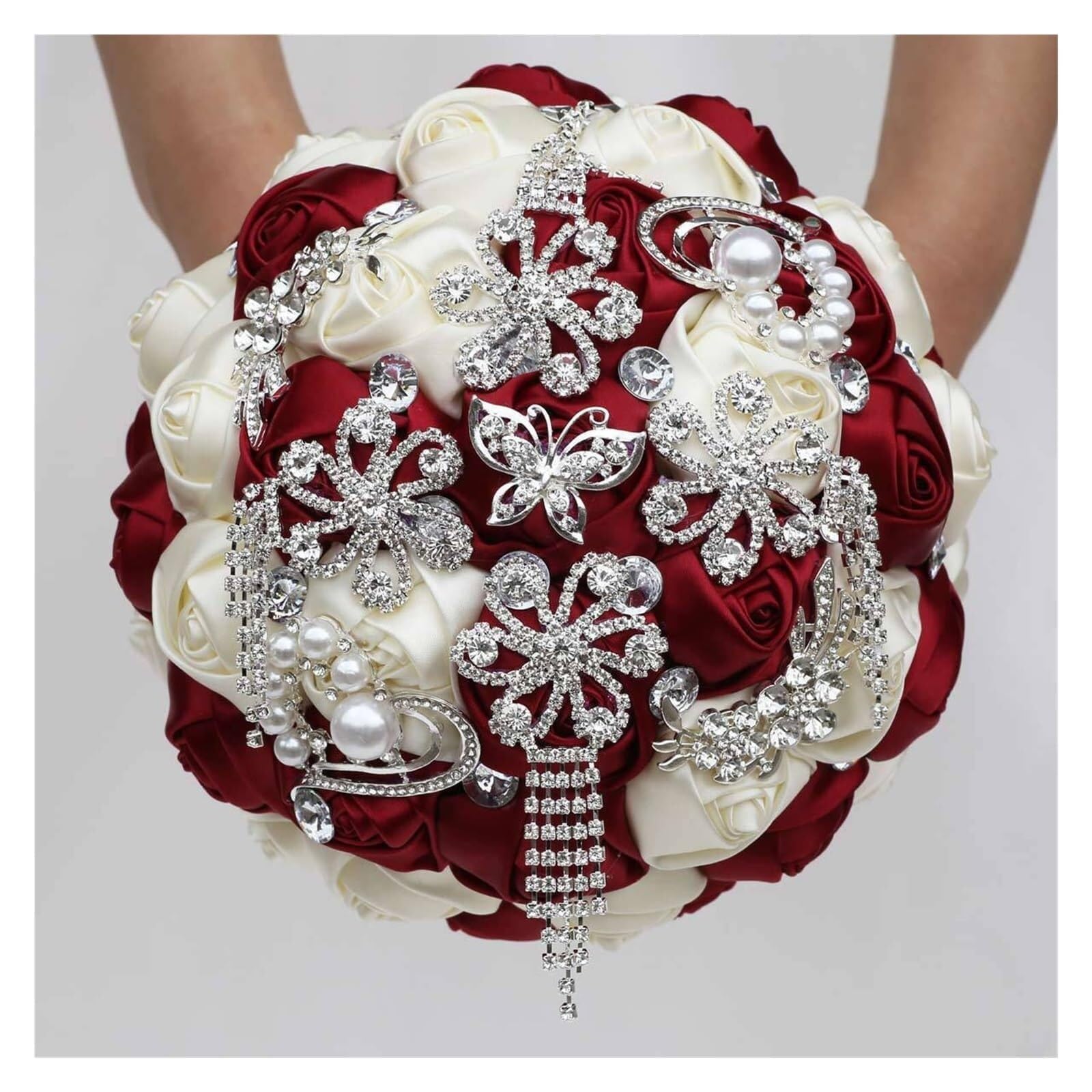 Borgogna Farfalla Strass Latte Bouquet Artificiale Bouquet Bar Mitzvah Bouquet Palla Bouquet Matrimonio Bouquet Damigella d'Onore Bouquet Sposa Fiori Matrimonio 20 cm (7,87 Pollici)