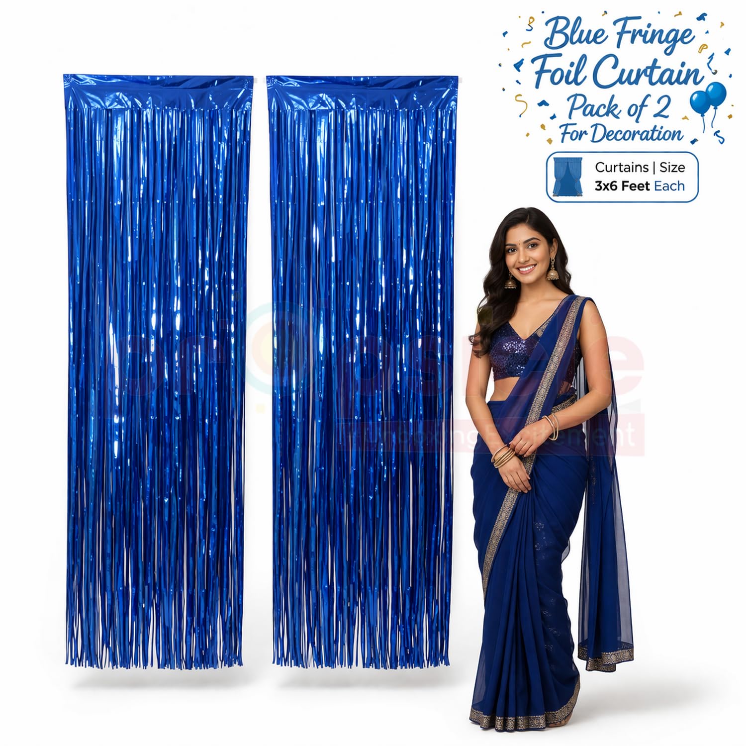 Propsicle Blue Foil Fringe Curtain Backdrop 3x6 Feet Each Pack of 2 Metallic Streamer Decoration for Birthday Baby Shower Anniversary Pre Wedding Bachelor or Bachelorette Photo Booth Background