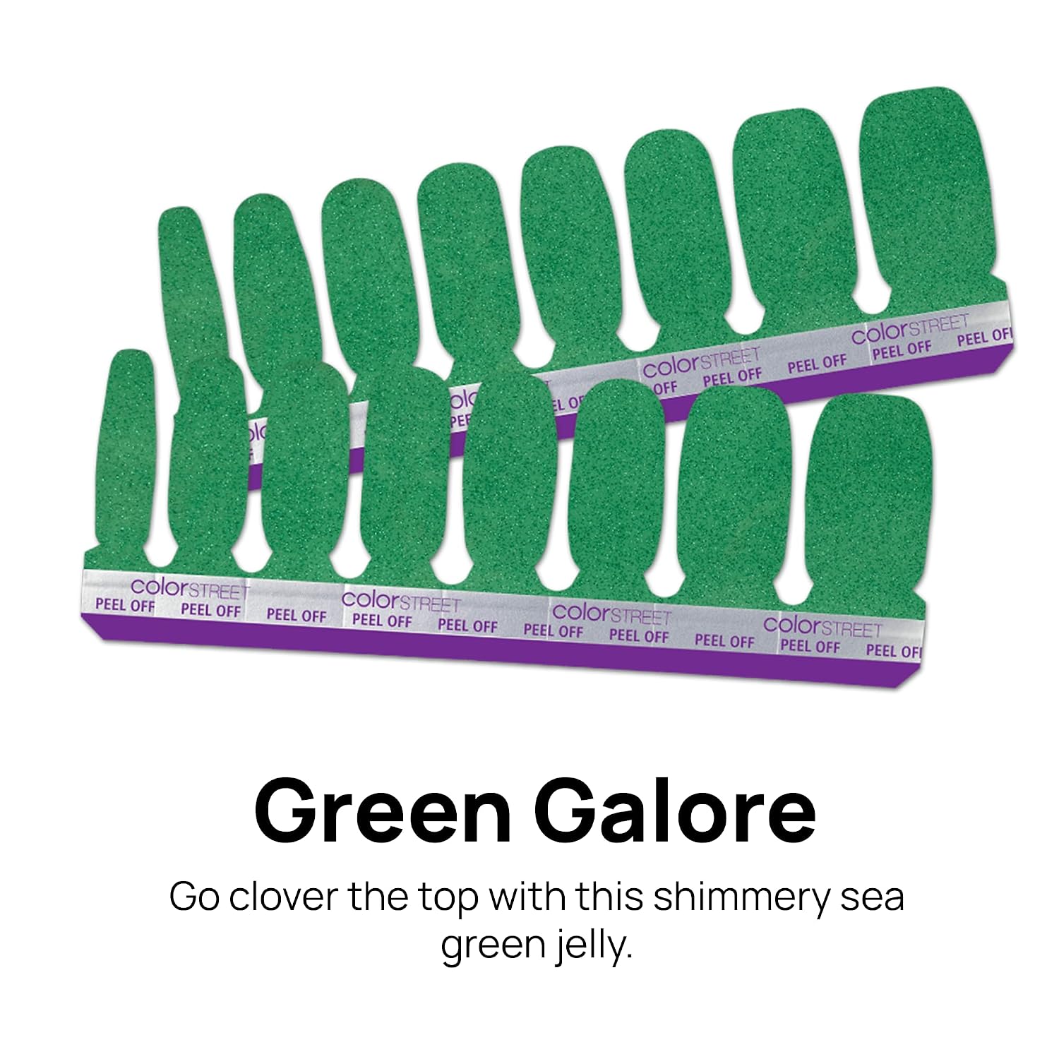 Color Street - Green Galore - Shimmery Green Nail Polish Strips with Glossy Finish, Real Nail Polish Strip, Bold Manicure Set - 16 Strips