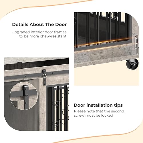 Miniatura 4 de Furniture Style - Mesa auxiliar para perros con puerta corrediza de granero, muebles de interior para perreras con divisor extraíble para 2 mascotas