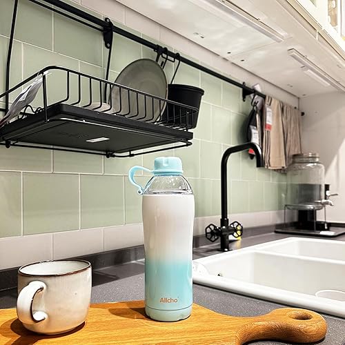 Miniatura 3 de Botella de agua aislada para mujeres, botellas de agua de acero inoxidable de 18 onzas, de doble pared, 2 tapas (sorber y vaso) - Hidratar y