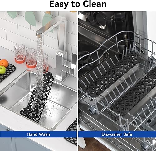 Miniatura 9 de TOOVEM - Tapetes para fregadero de cocina, 2 unidades, antideslizantes, resistentes al calor, alfombrillas protectoras de fregadero de silicona