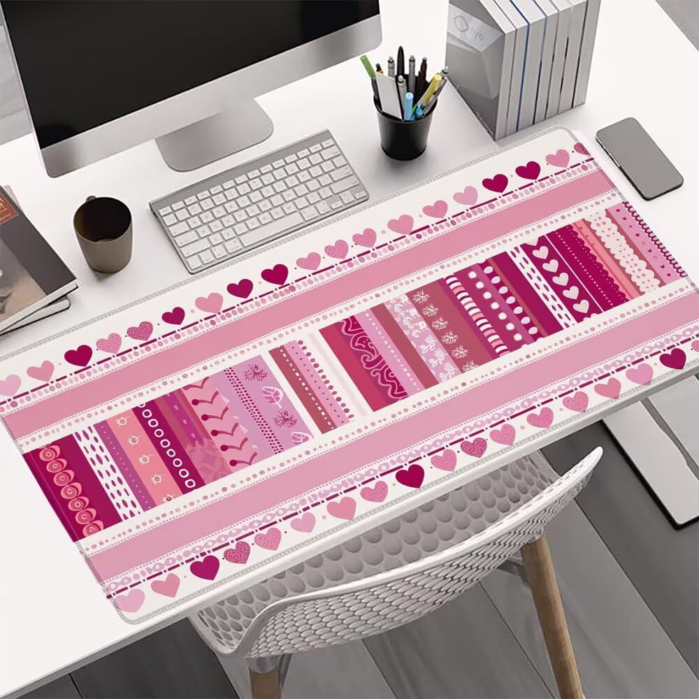 Gamingowa podkładka pod mysz XXL, 1200 x 600 x 3 mm, różowa podkładka pod mysz, duża miłość, podkładka na biurko, antypoślizgowa gumowa podstawa, na biurko, szyte krawędzie, podkładka pod mysz
