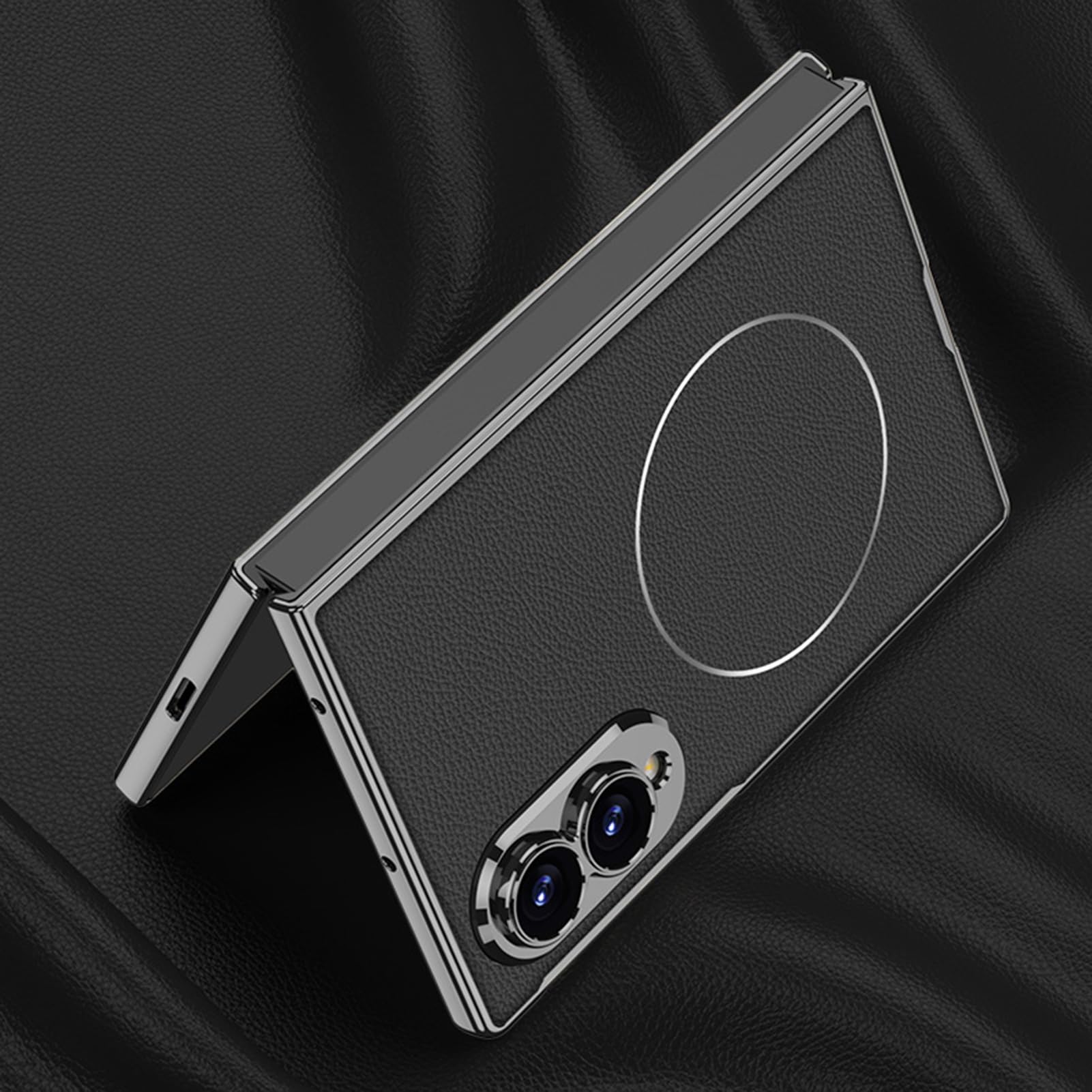 Custodia Magnetica For Samsung Galaxy Z Fold 8, Protezione For Lo Schermo Anteriore, Copertura Sottile, Custodia Di Ricarica Wireless Con Texture Litchi(Silver)