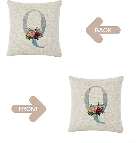 Miniatura 9 de Funda de cojín decorativa de lino y algodón diseño de mármol y acuarela azul con monograma floral y letra O para decoración de sofá cama automóvil