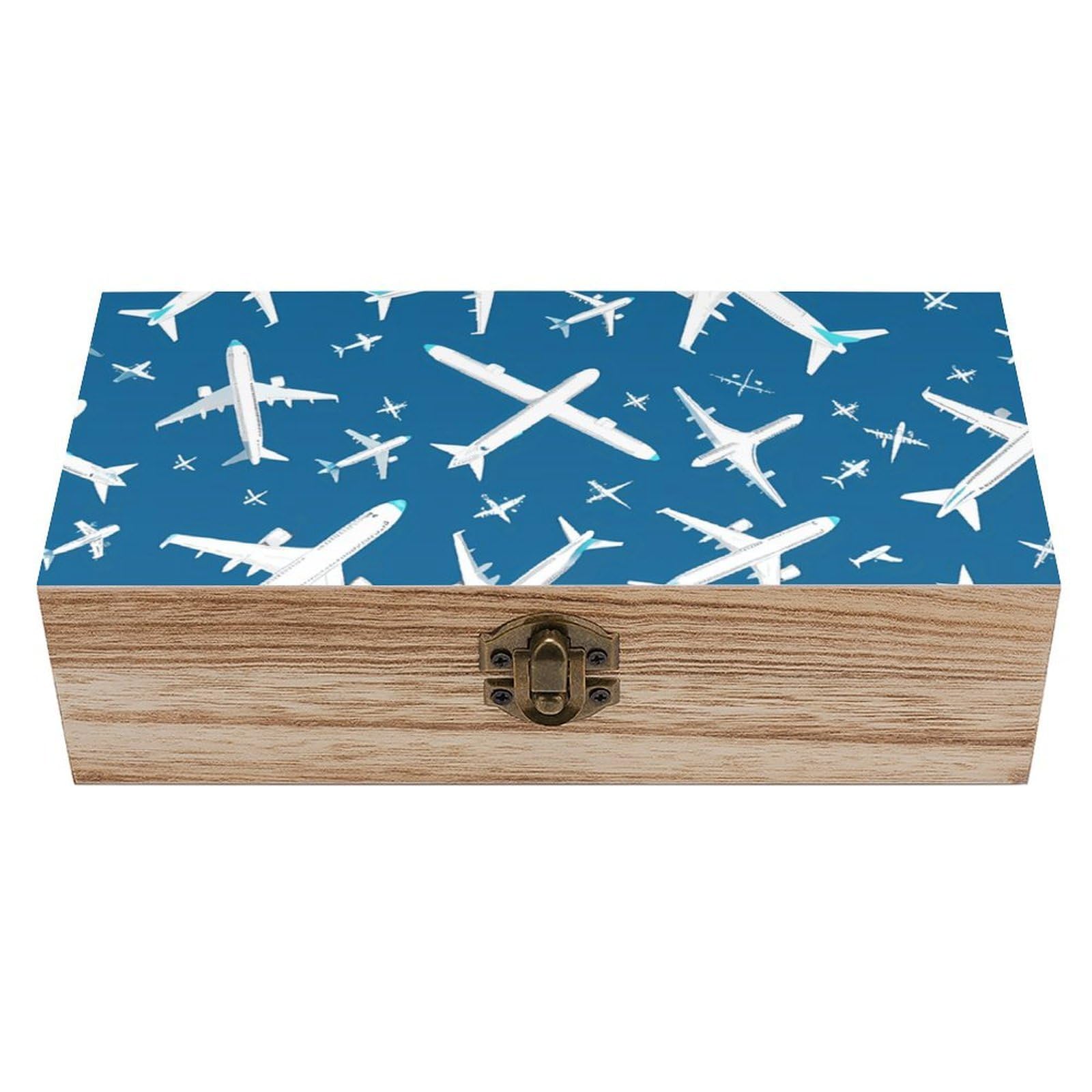 CGSBNGHA Plane Aircraft Airplane Jet Wooden Storage Boxes with Lid Memory Box Decorative Organiser for Office And Home