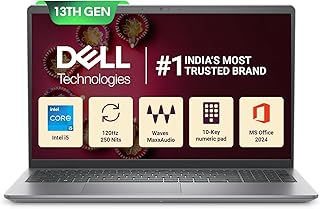 Dell 15 Intel Core i5 13th Gen - 1334U, 16GB DDR4 RAM, 512GB SSD, FHD 15.6"/39.62 cm, Windows 11, MSO'21, Grey, 1.62kg, 120Hz 250 nits Display, 15 Month McAfee, Thin & Light Laptop