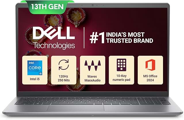 Dell 15 Intel Core i5 13th Gen - 1334U, 16GB DDR4 RAM, 512GB SSD, FHD 15.6"/39.62 cm, Windows 11, MSO'21, Grey, 1.66kg, 120Hz 250 nits Display, 15 Month McAfee, Thin & Light Laptop