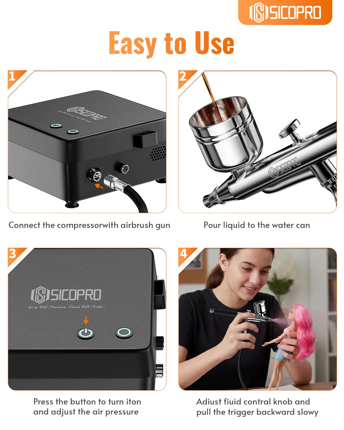 Kit aérographe avec compresseur d'air, aérographe haute pression 50 psi pour ongles, maquillage, modèle, bricolage, aérographe avec kit de pistolet