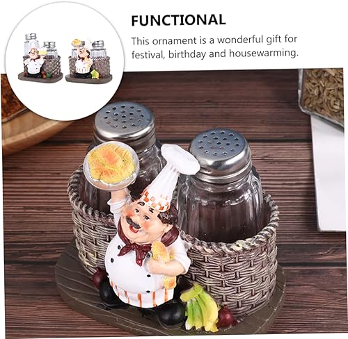 Miniatura 9 de Chef - Soporte para ornamento de resina para sal y pimienta, 2 juegos de decoración de cocina moderna para manualidades