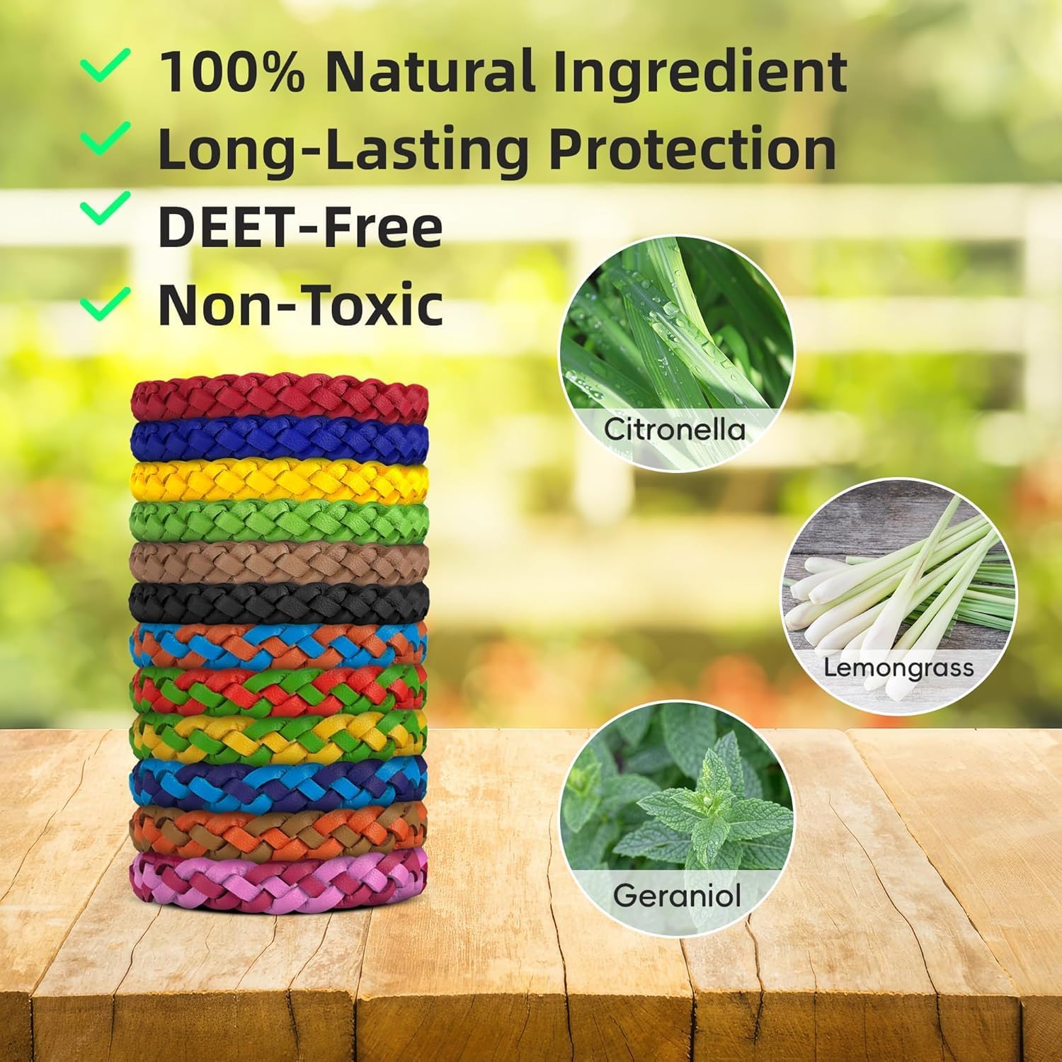 BuggyBands 48 Pack Mosquito Repellent Bracelets, DEET-Free Natural Bands, PU Leather Insect & Bug Repellent Wrist Bands for Kids & Adults, Individually Wrapped