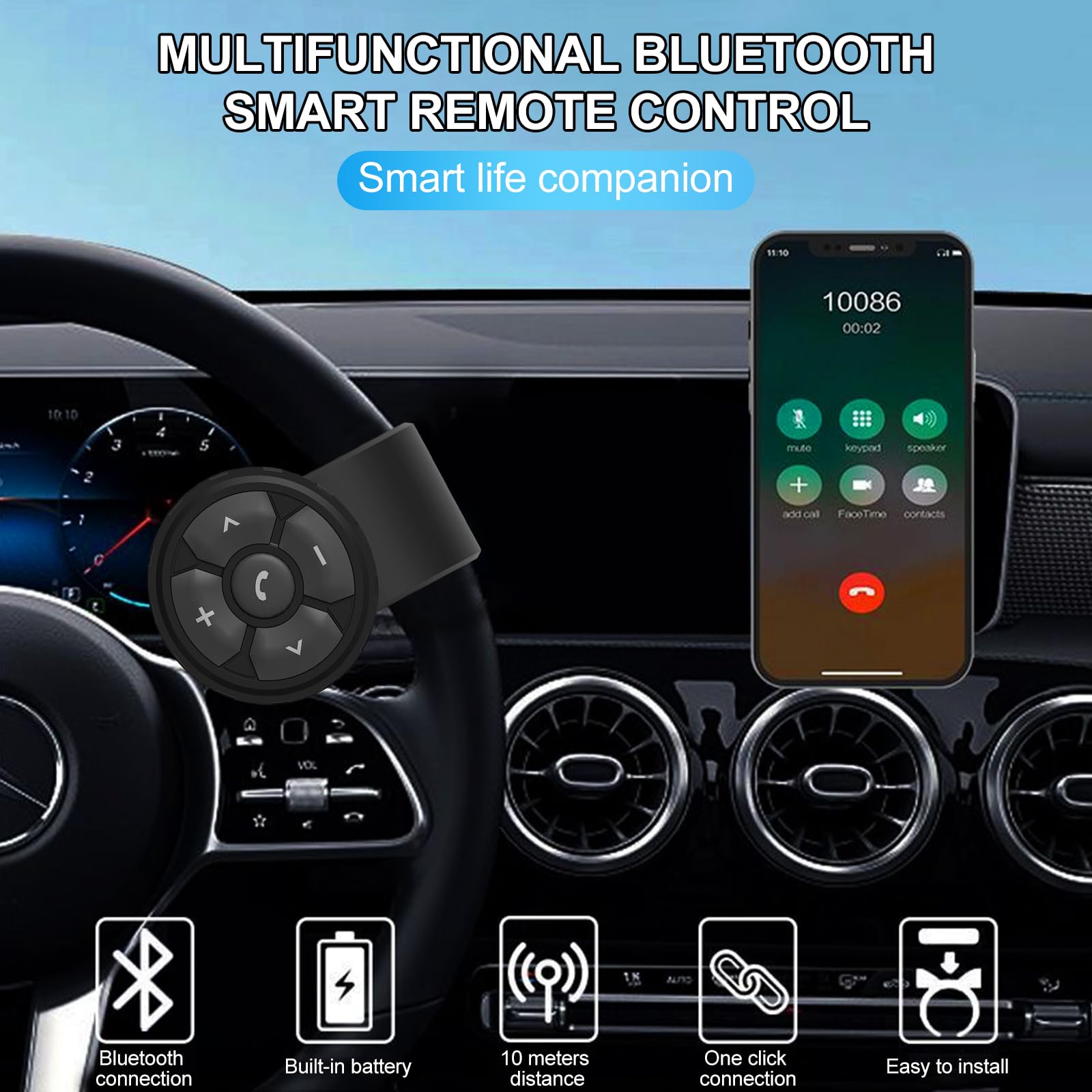 Fyearfly Telecomando Multimediale Bluetooth Casco, Cuffie Wireless per Casco Bt Audio Player Controller Moto Manubrio Supporto Universale, per Controllare Musica, Chiamate, Volume