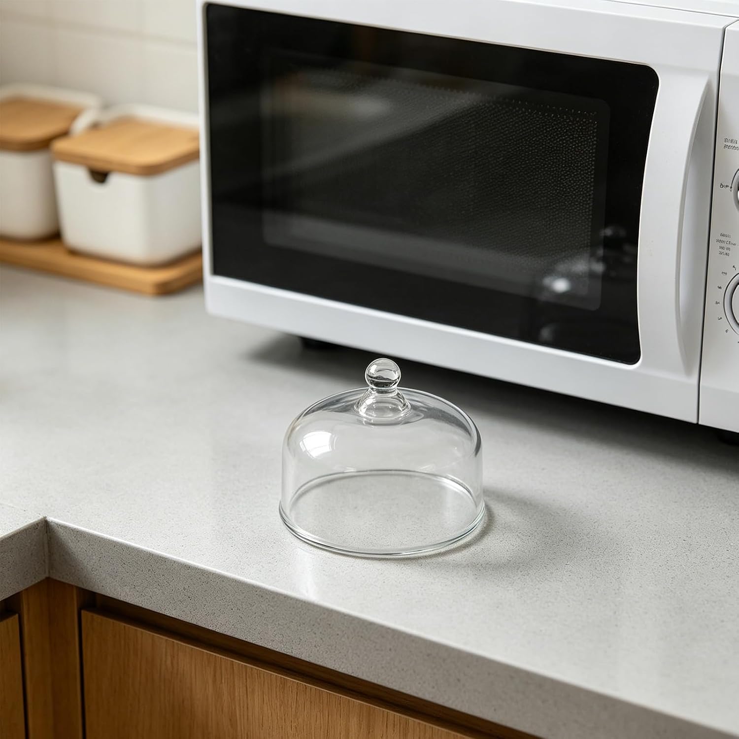 Microwave Splatter Guard Cover, Glass Food Plate Splatter Guard with Easy Grip Handle Knob, 6 inch Cookware Dish Cover for Baking and Serving