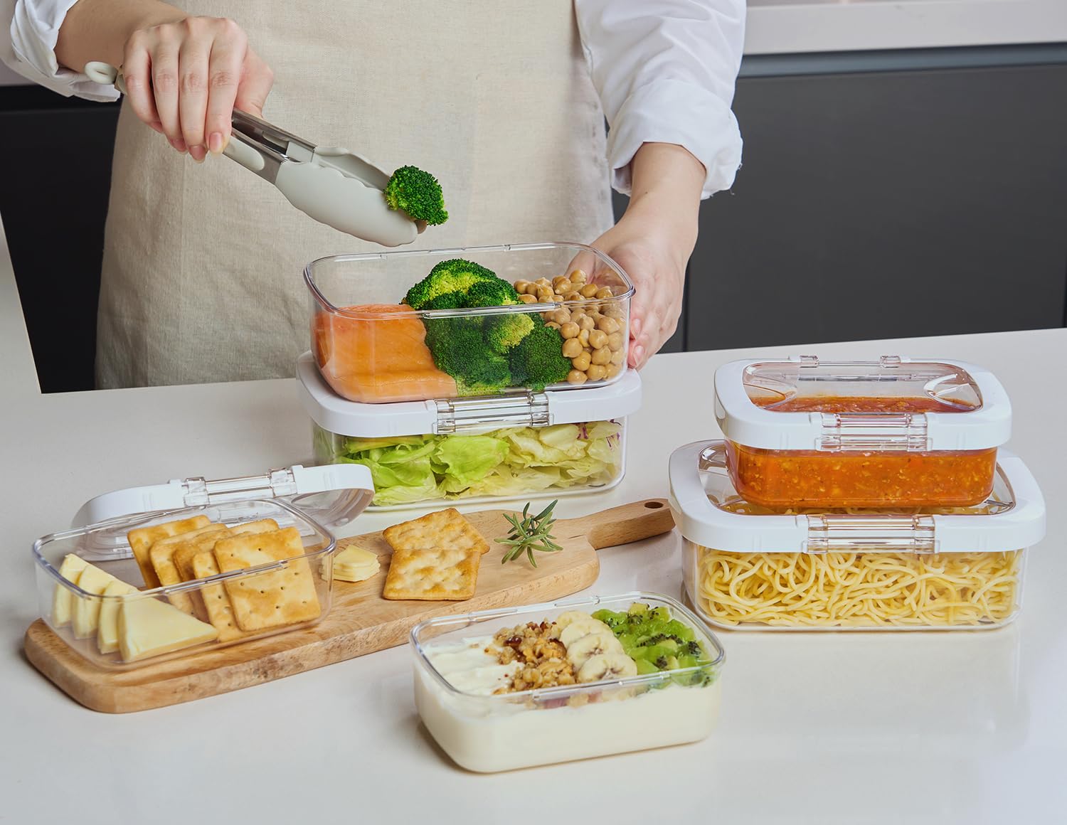 Felli Duo Loc - Contenedor reutilizable para la preparación de comidas, a prueba de fugas, apilable, para sobras, almacenamiento de alimentos, frutas, viajes, almuerzo, aperitivos, caja pequeña y