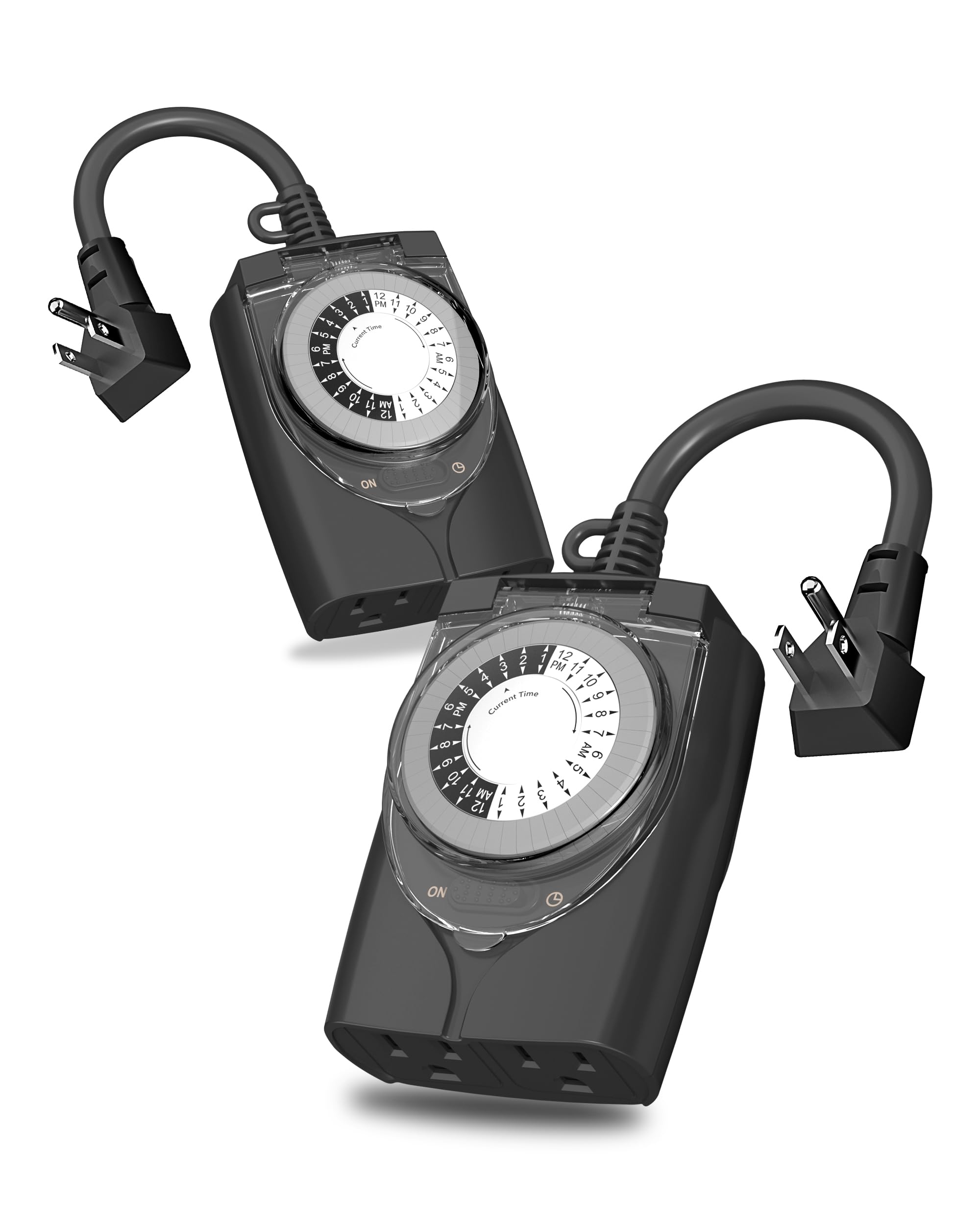 HBN Temporizador de toma de corriente, temporizador mecánico para exteriores de 24 horas para luces, temporizador enchufable, impermeable, 2 salidas de temporizador con conexión a tierra para cadenas