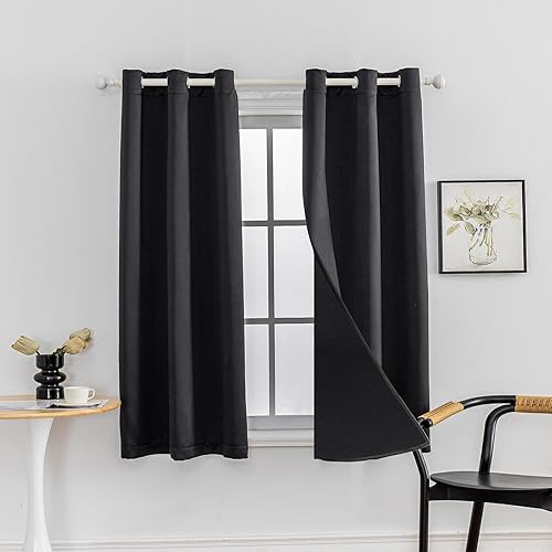 Anytime Juego de 2 paneles de cortinas 100% opacas, con aislamiento térmico para dormitorio, paneles de sombreado completo (negro, 37 pulgadas de