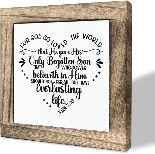 Letrero de caja con versículo bíblico de Juan 3:16, con texto en inglés "For God So Loved The World that He Gave, placa de madera de regalo,