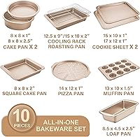 Vista 3 de Juegos de utensilios de hornear HONGBAKE, juego de sartenes para hornear, sartén antiadherente para horno de cocina con asas más anchas, juego de 10