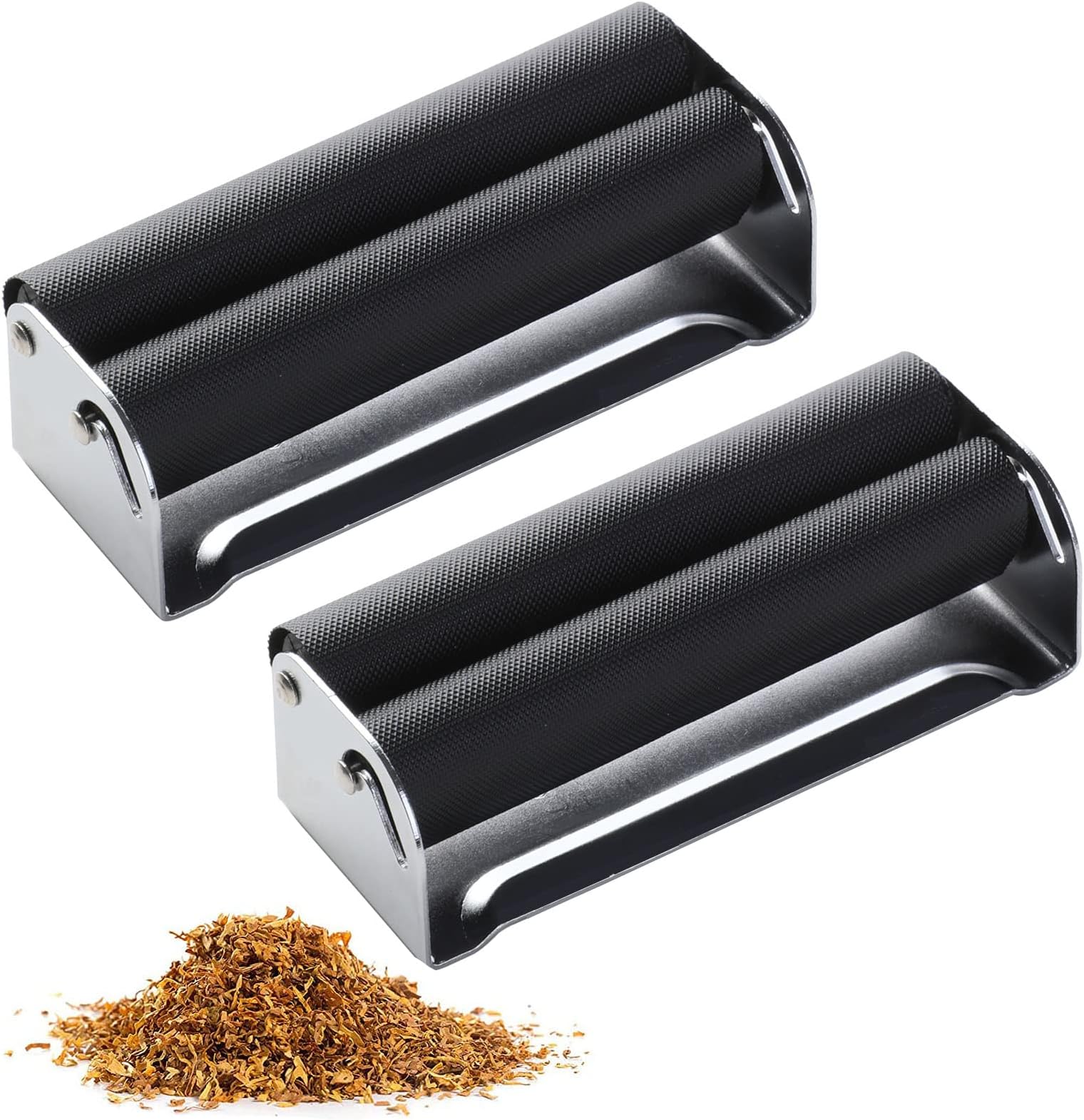BOZILY 2PCS Metal Tobacco Roller, Easy Use Manual Cigarette Rolling Machine, 70mm Tobacco Maker Tool, Roller Cigarette Accessories(Black)