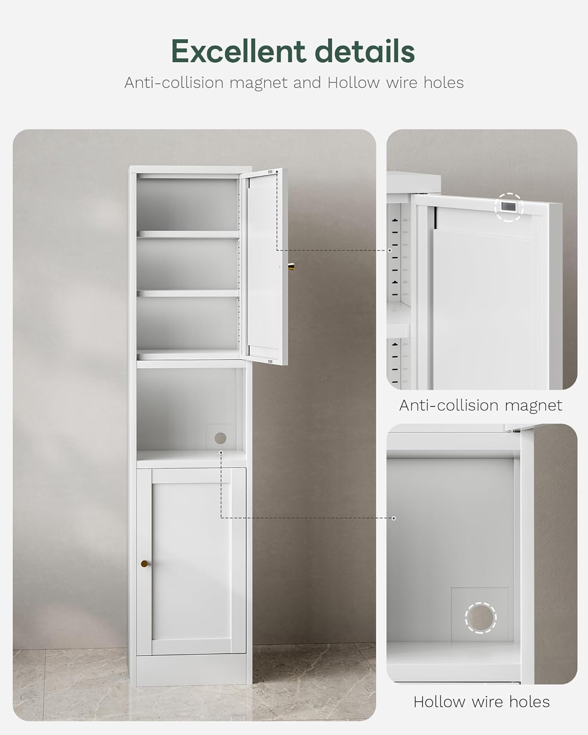 67" Slim Narrow Kitchen Pantry Cabinet with Doors – 6-Tier Tall Storage Cupboard for Small Space, Adjustable Shelves, Reversible Doors, Easy Assembly, White, Ideal for Bathroom