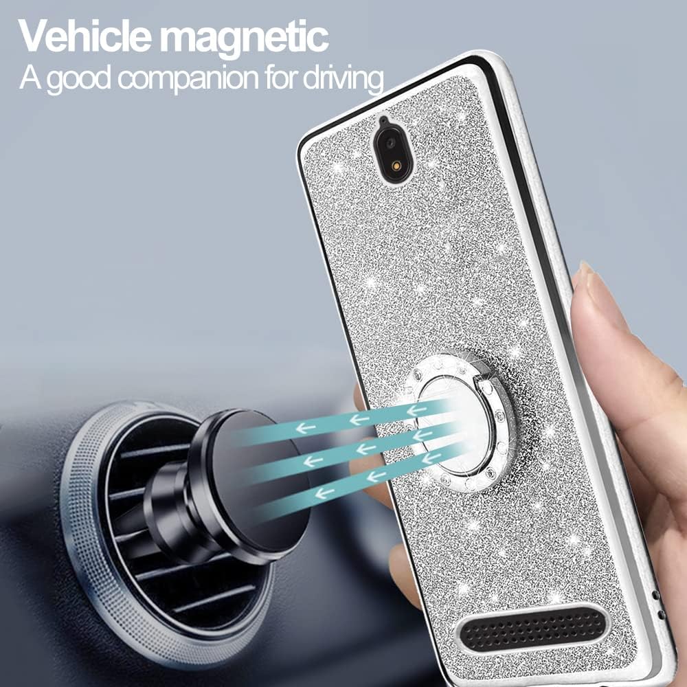 B-wishy for Blu View 2 Case for Women, Glitter Crystal Butterfly Heart Floral Slim TPU Luxury Bling Cute Protective Cover with Kickstand+Strap for Blu View 2 B130DL (Silver)