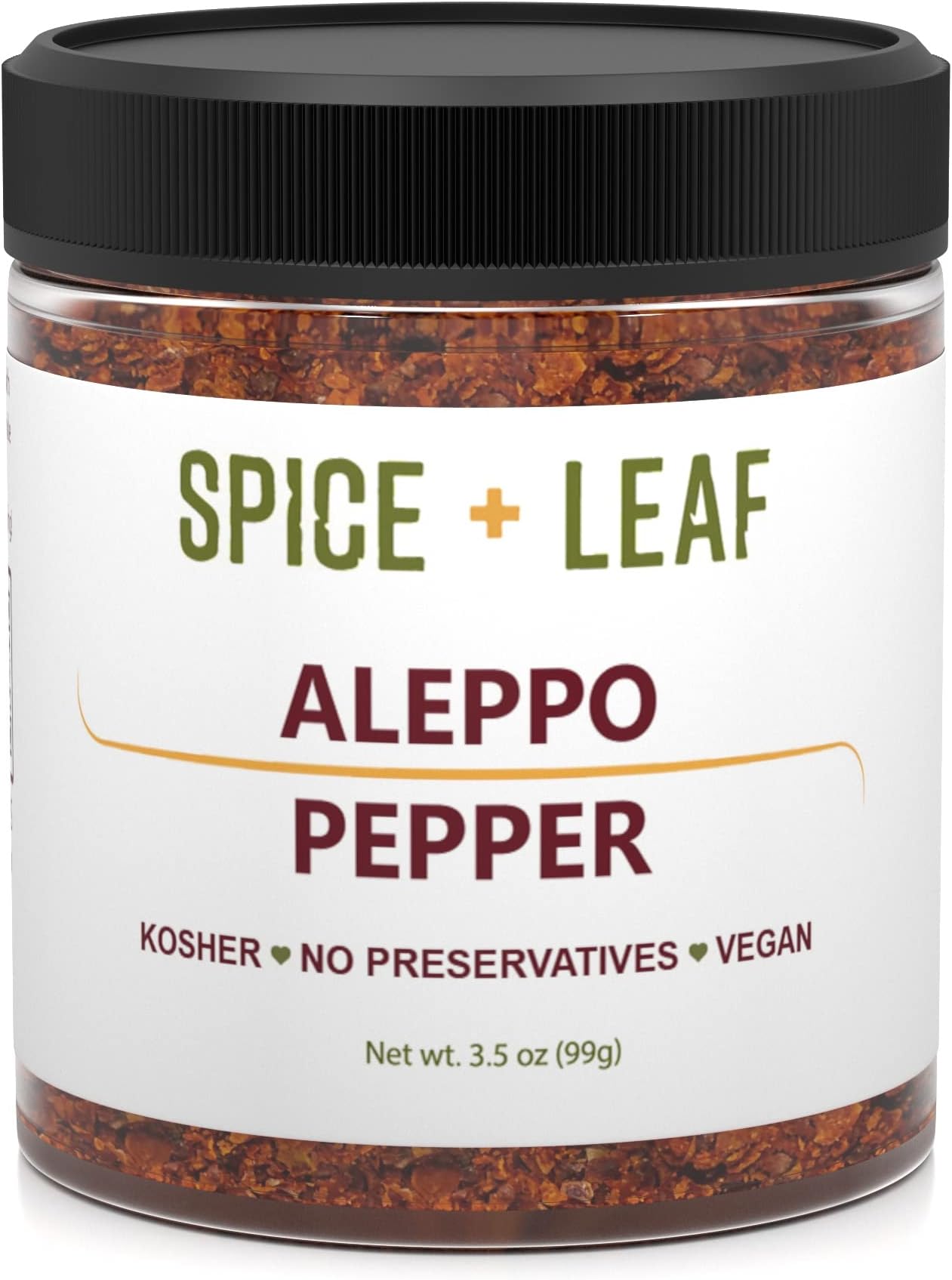 Premium Aleppo Pepper by SPICE + LEAF - Vegan Kosher Preservative Free Red Middle Eastern Mild Pepper Flakes, 3.5 oz