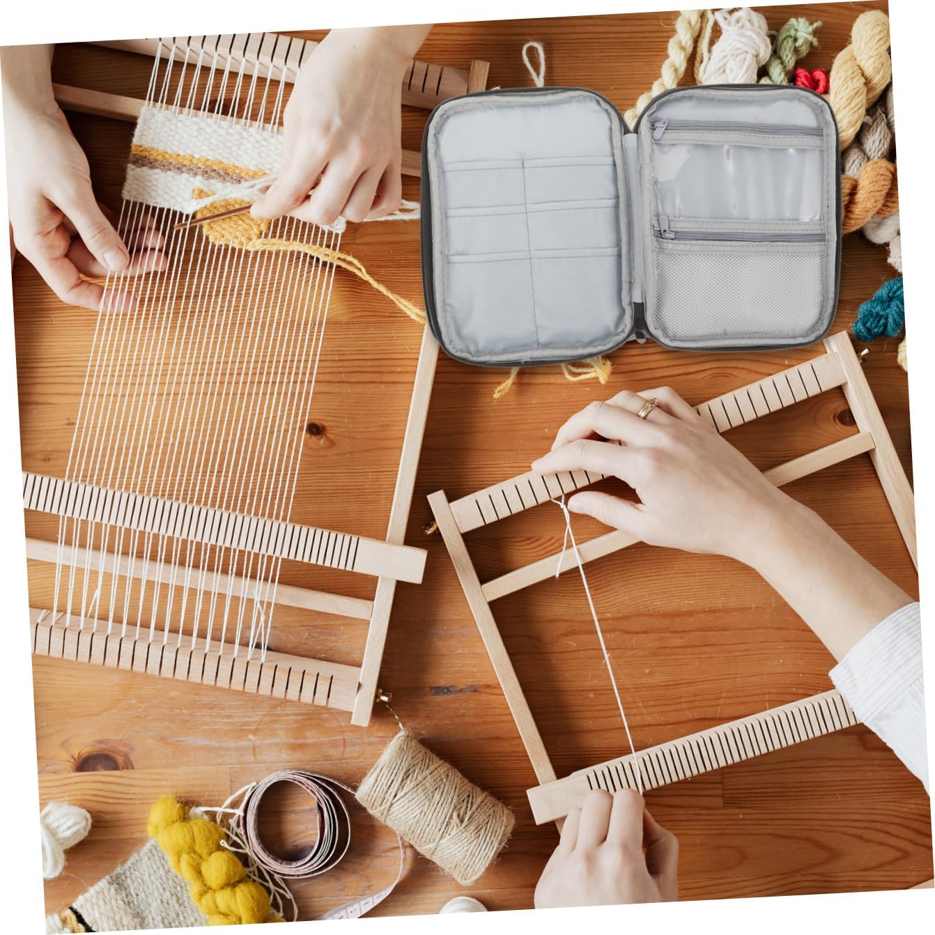 HOMSFOU Large Capacity Knitting Needle Storage Bag Soft Handle Organizer for Knitting and Crochet Accessories Portable Oxford Cloth Case for Sweater Needles and Yarn Projects