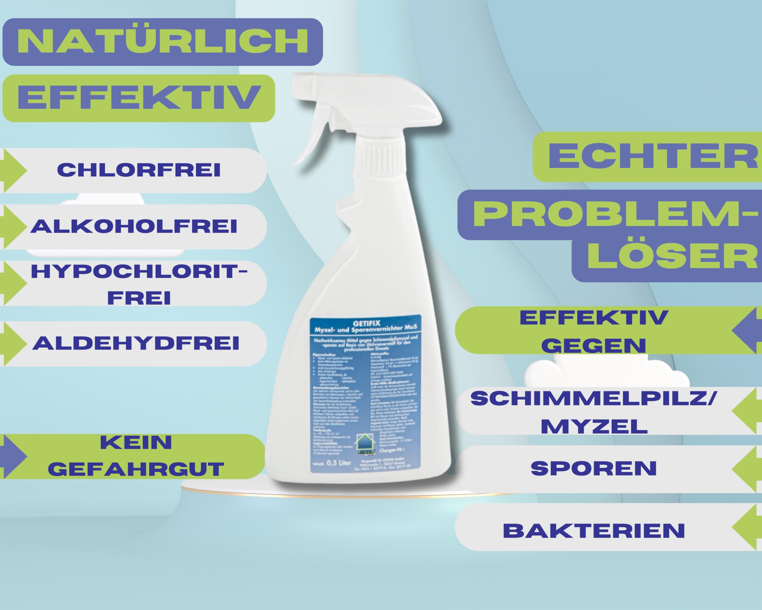 Schimmelentferner Spray (chlorfrei) 0,5 l + Schimmelfarbe Weiß 5 l, effektives Duo für die Schimmelentfernung und nachhaltigen Schutz vor Neubefall, für viele Wände geeignet