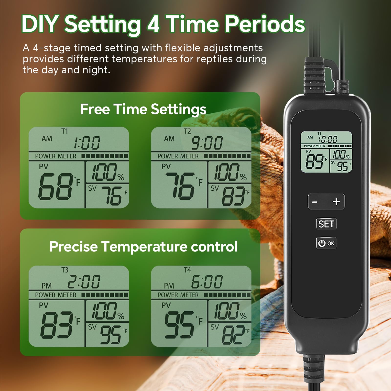 juttilax 5.5 inch Reptile Heat Lamp Fixture with Thermostat and Timer,Reptile Light Fixture with 100W Ceramic Heat Emitter, PID Temperature Controller for UVB Lights, Basking Bulbs and Terrariums - image 6