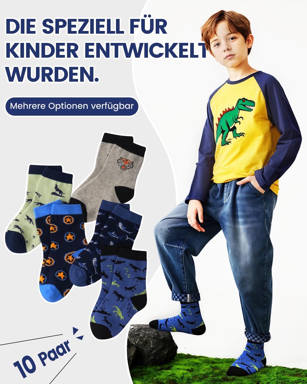 Kyopp 10 Paar Socken Kinder Mädchen und Jungen Klassisch Socken Lustig Cotton Socken Crew Socks Winter/Sommer