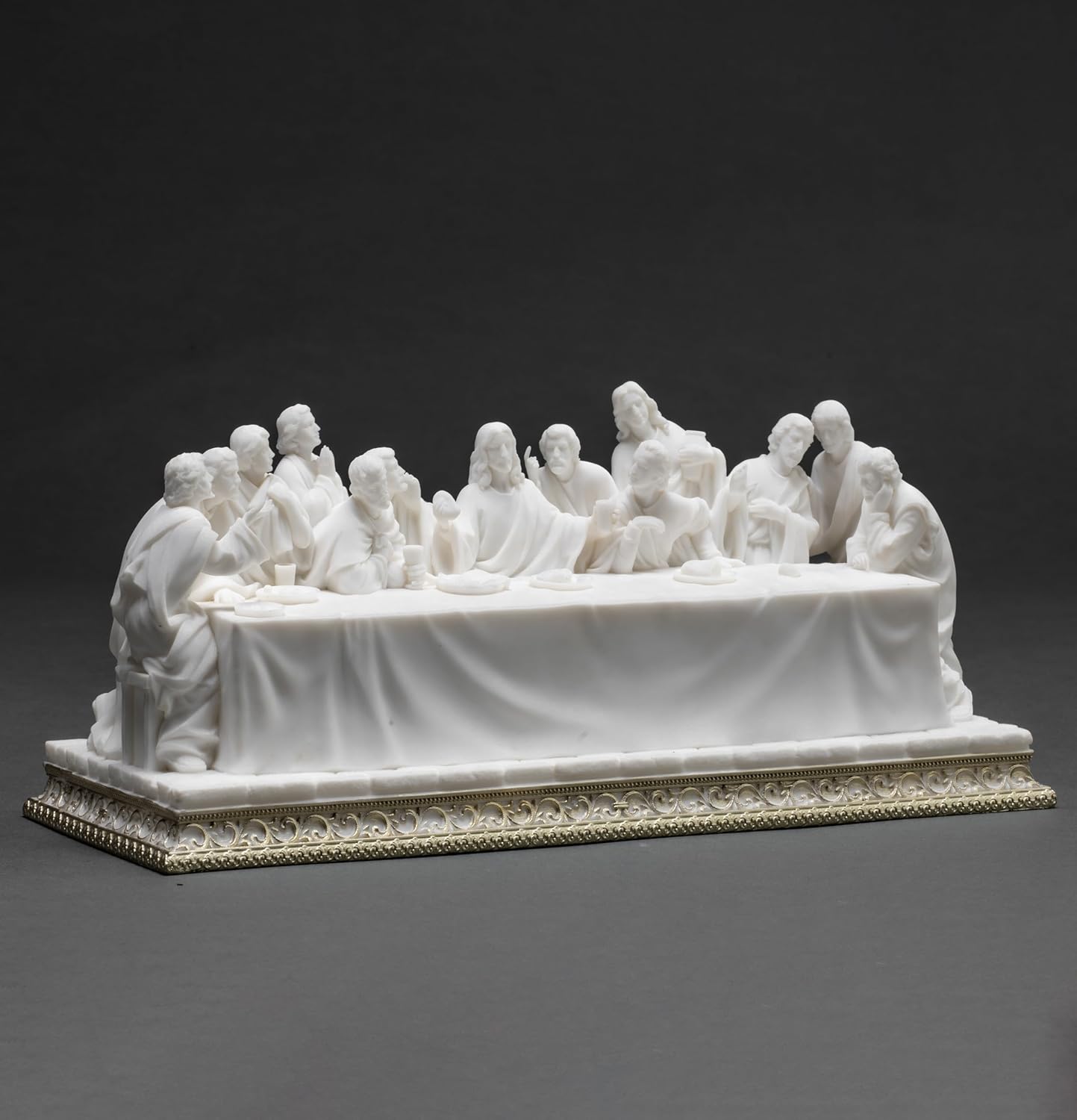 BC Catholic The Last Supper Statue, Leonardo da Vinci, 12.2" L Inspirational Home Décor, Religious Gift, White & Gold Renaissance Sculpture Purity & Grace Collection from Buildclassic