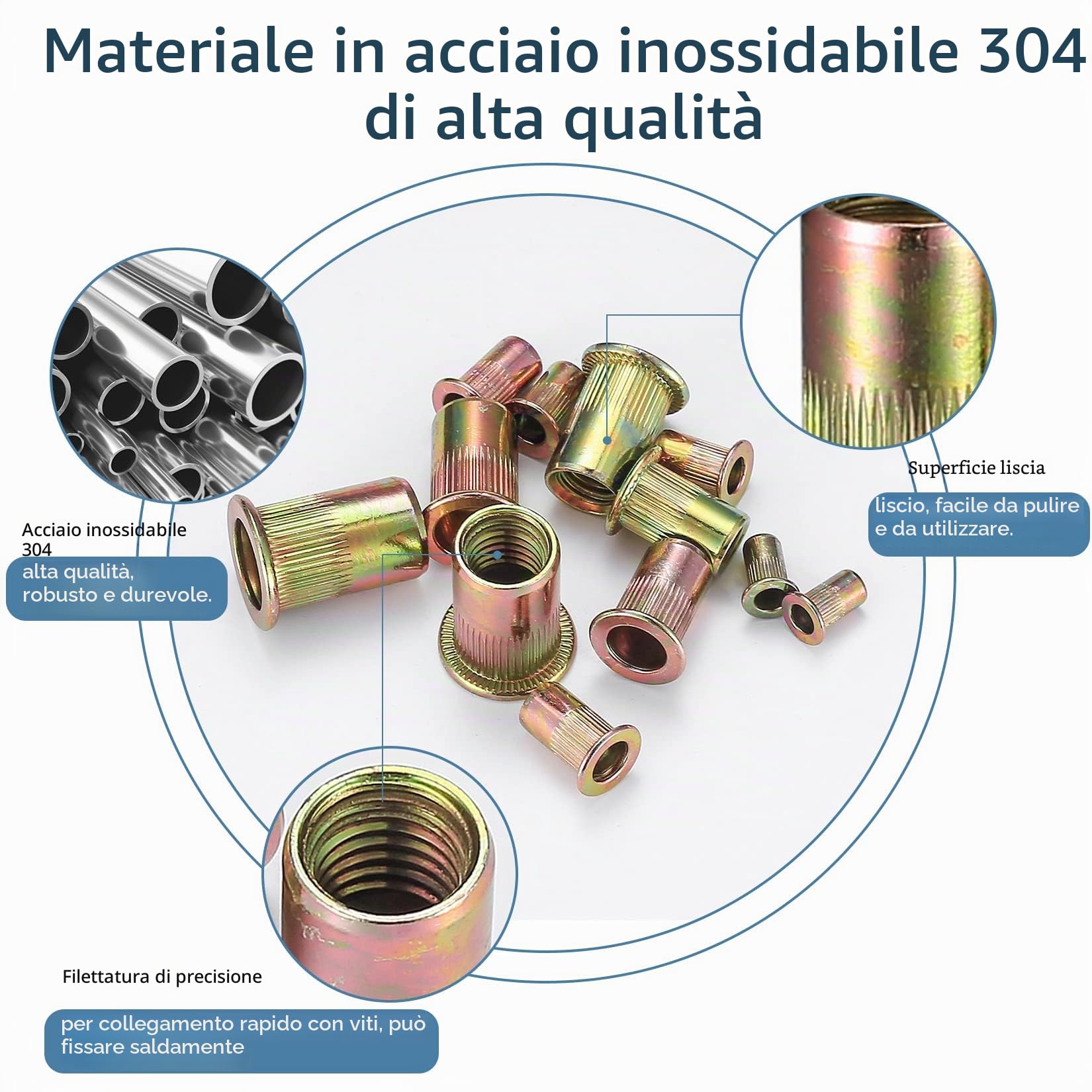 300 pezzi Inserti Filettati M3-M10, Rivetti Filettati in Acciaio al Carbonio, Testa Piatta Tonda, Nutsert Zincati, Dadi Rivettati per Lamiere Metalliche, Legno, Automobili e Applicazioni Varie