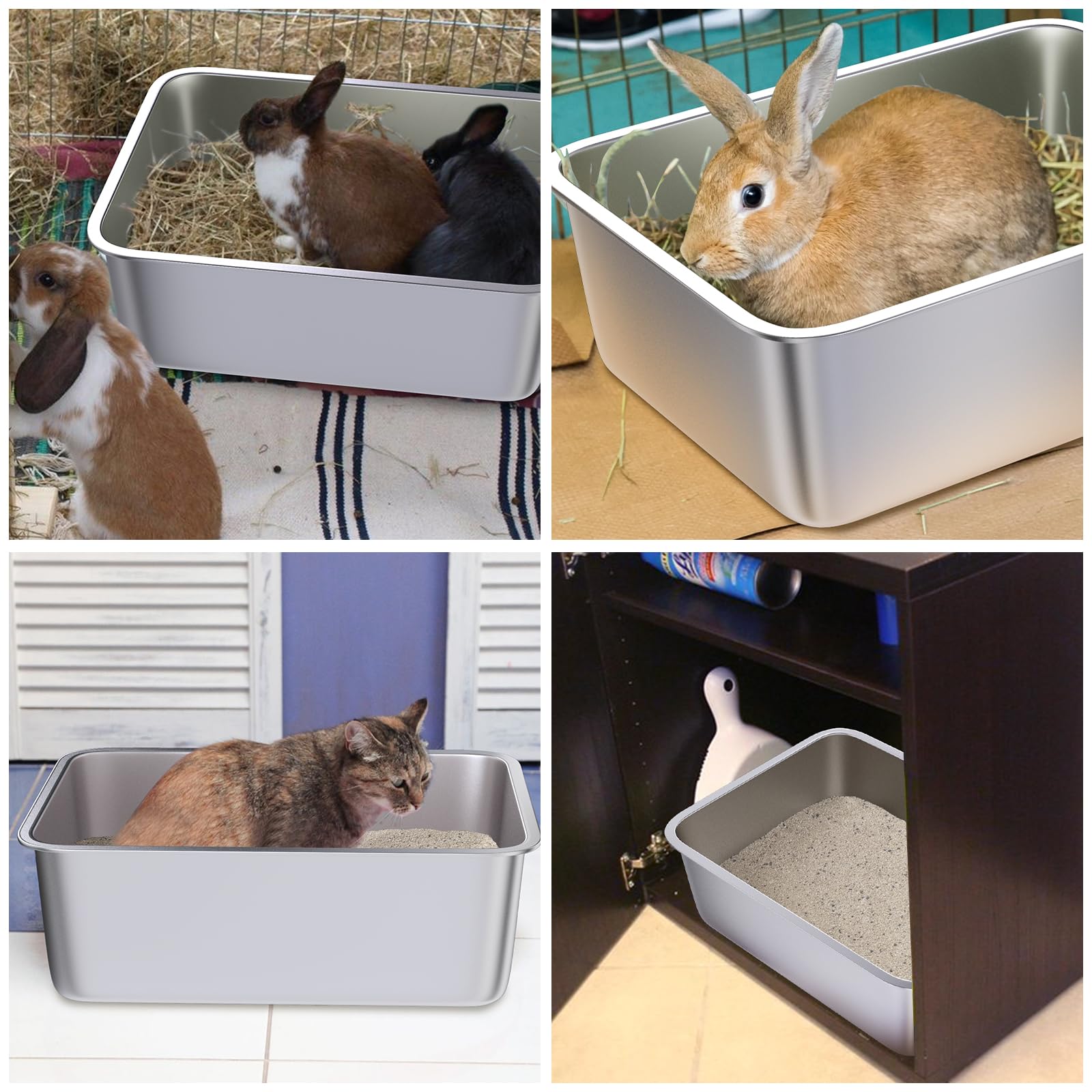 Holintan Stainless Steel Litter Box, 18"x14"x6"(Height) Medium Metal Cat Litter Box Easy Clean, Non Stick Litterbox No Smell for Cats or Kitty, Rabbits - image 5