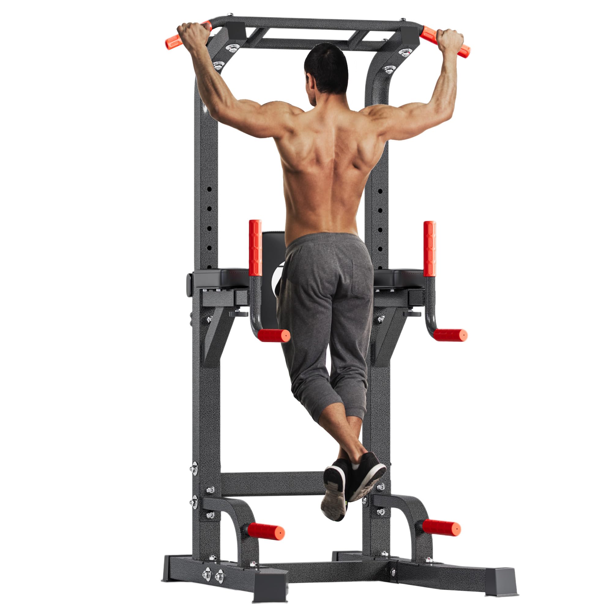 soges Pull Up Bar Dip Station Power Tower with A Backrest Adjustable Height Pull Up Bar Stand Multi-Function